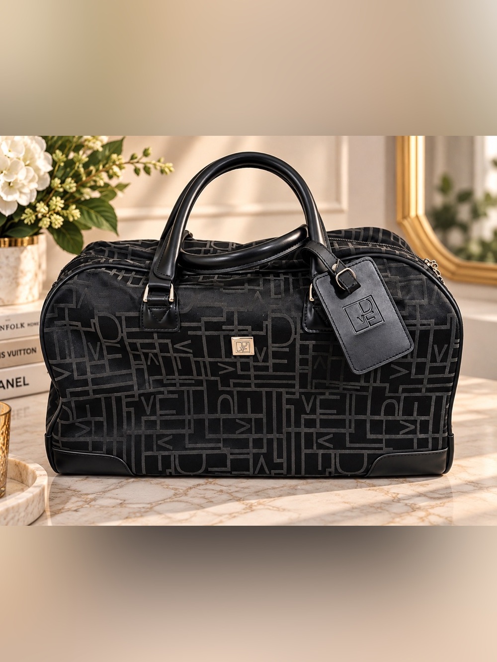 Diane Von Furstenberg Duffle Bag Monogram Logo Black
